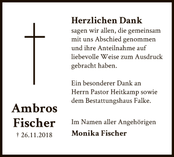 Traueranzeige von Ambros Fischer von Uelzen