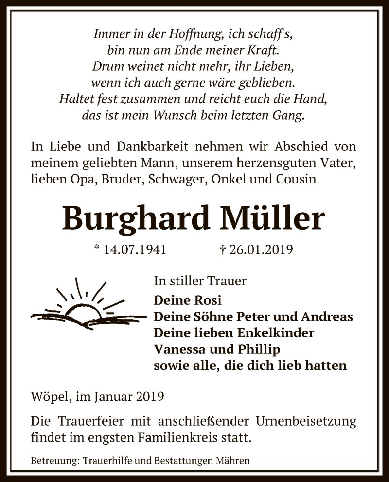  Traueranzeige für Burghard Müller vom 29.01.2019 aus Uelzen