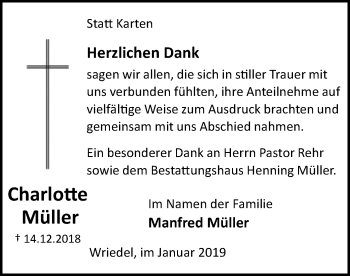 Traueranzeige von Charlotte Müller von Uelzen