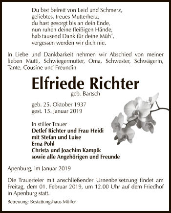 Traueranzeige von Elfriede Richter von Uelzen