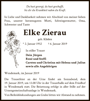 Traueranzeige von Elke Zierau von Uelzen