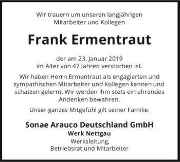 Traueranzeige von Frank Ermentraut von Uelzen