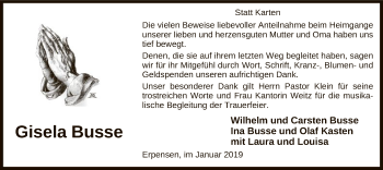 Traueranzeige von Gisela Busse von Uelzen