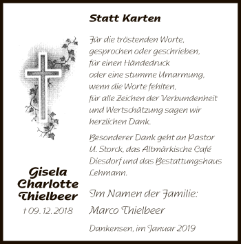 Traueranzeige von Gisela Charlotte Thielbeer von Uelzen