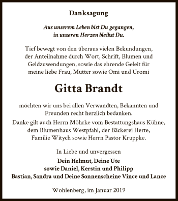 Traueranzeige von Gitta Brandt von Uelzen