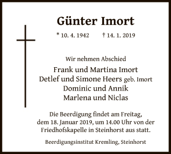 Traueranzeige von Günter Imort von Uelzen