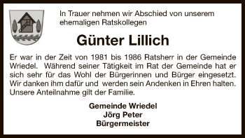 Traueranzeige von Günter Lillich von Uelzen