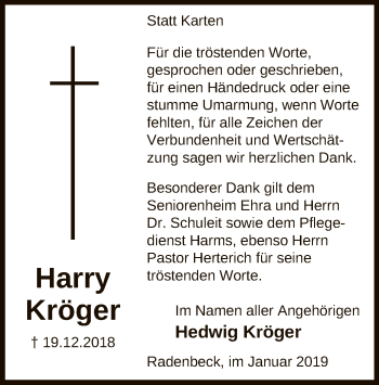 Traueranzeige von Harry Kröger von Uelzen