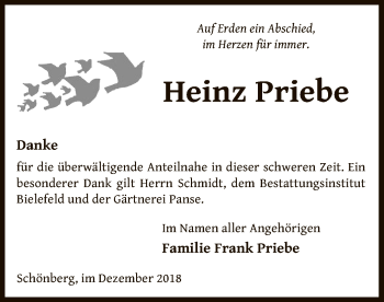 Traueranzeige von Heinz Priebe von Uelzen