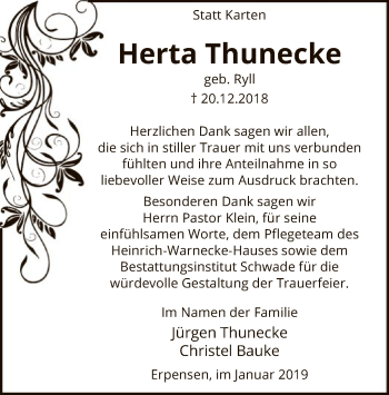 Traueranzeige von Herta Thunecke von Uelzen