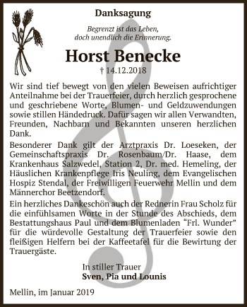 Traueranzeige von Horst Benecke von Uelzen