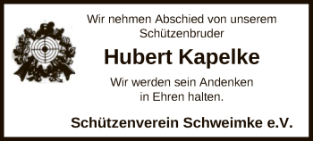 Traueranzeige von Hubert Kapelke von Uelzen