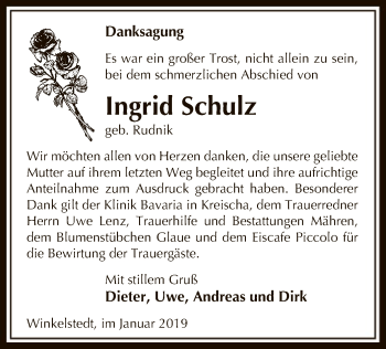 Traueranzeige von Ingrid Schulz von Uelzen