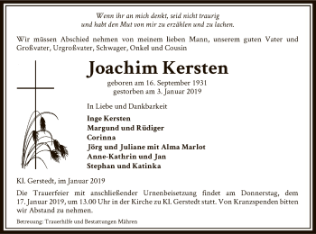 Traueranzeige von Joachim Kersten von Uelzen