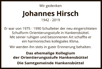 Traueranzeige von Johannes Hirsch von Uelzen