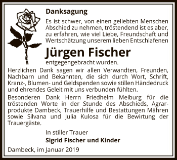 Traueranzeige von Jürgen Fischer von Uelzen