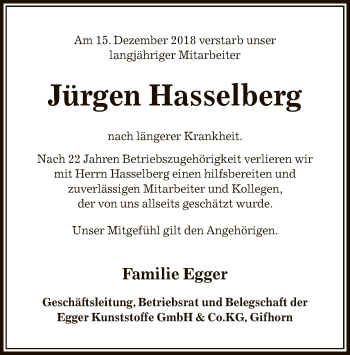 Traueranzeige von Jürgen Hasselberg von Uelzen