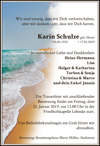 Traueranzeige von Karin Schulze von Uelzen