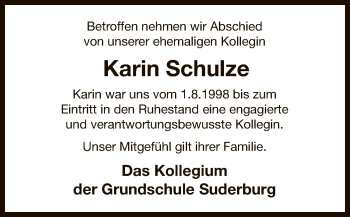 Traueranzeige von Karin Schulze von Uelzen