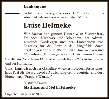 Traueranzeige von Luise Helmeke von Uelzen