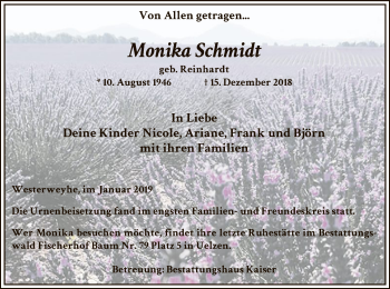 Traueranzeige von Monika Schmidt von Uelzen