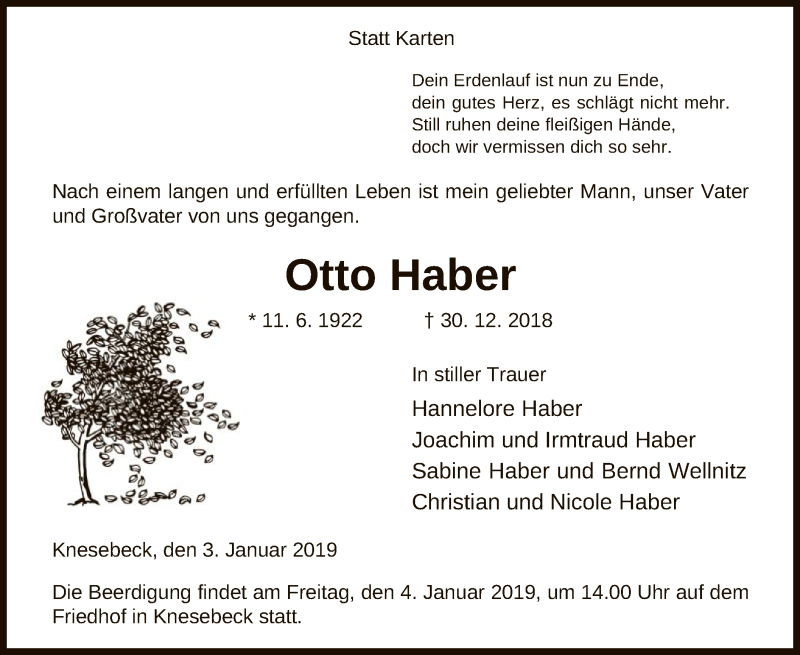  Traueranzeige für Otto Haber vom 03.01.2019 aus Uelzen