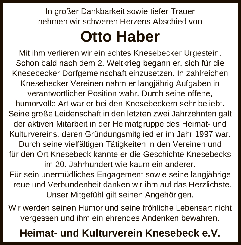  Traueranzeige für Otto Haber vom 03.01.2019 aus Uelzen