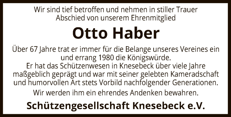  Traueranzeige für Otto Haber vom 04.01.2019 aus Uelzen