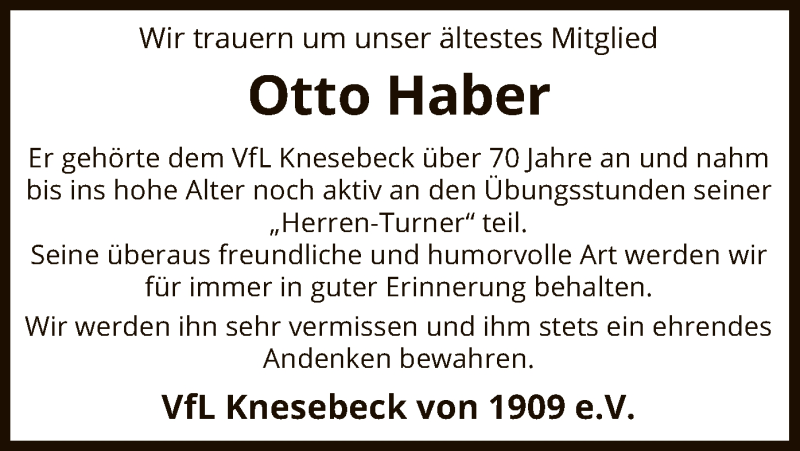  Traueranzeige für Otto Haber vom 04.01.2019 aus Uelzen