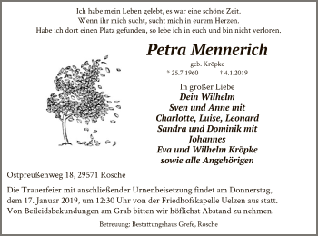 Traueranzeige von Petra Mennerich von Uelzen