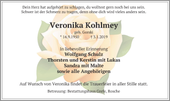 Traueranzeige von Veronika Kohlmey von Uelzen