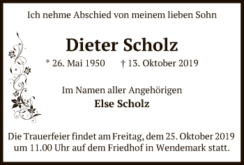 Traueranzeige von Dieter Scholz von Uelzen