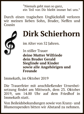 Traueranzeige von Dirk Schierhorn von Uelzen