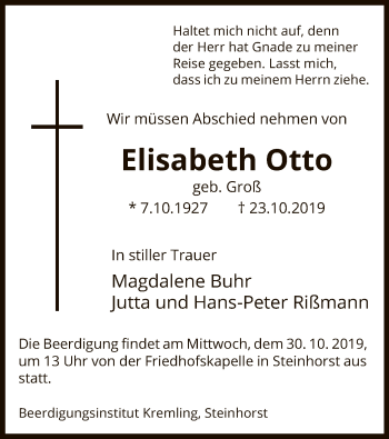 Traueranzeige von Elisabeth Otto von Uelzen