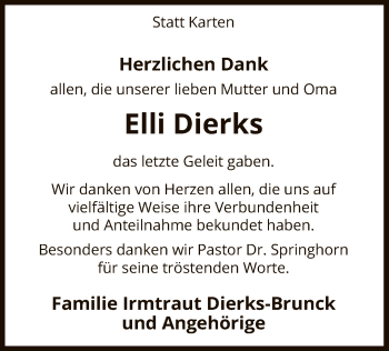 Traueranzeige von Elli Dierks von Uelzen