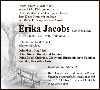 Traueranzeige von Erika Jacobs von Uelzen