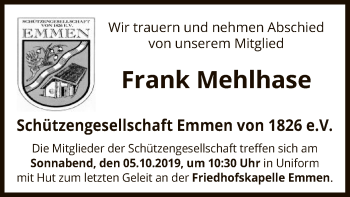 Traueranzeige von Frank Mehlhase von Uelzen