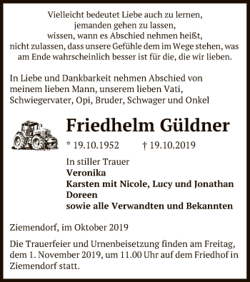 Traueranzeige von Friedhelm Güldner von Uelzen