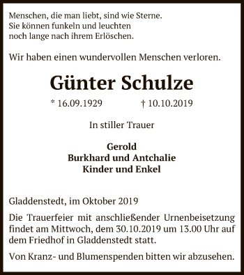 Traueranzeige von Günter Schulze von Uelzen