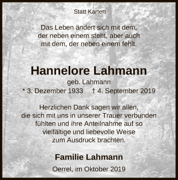 Traueranzeige von Hannelore Lahmann von Uelzen