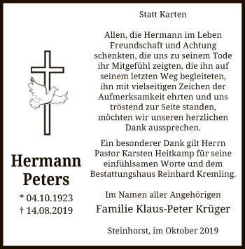 Traueranzeige von Hermann Peters von Uelzen