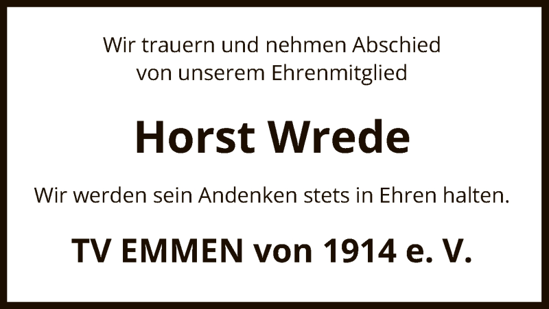  Traueranzeige für Horst Wrede vom 15.10.2019 aus Uelzen
