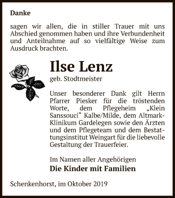 Traueranzeige von Ilse Lenz von Uelzen