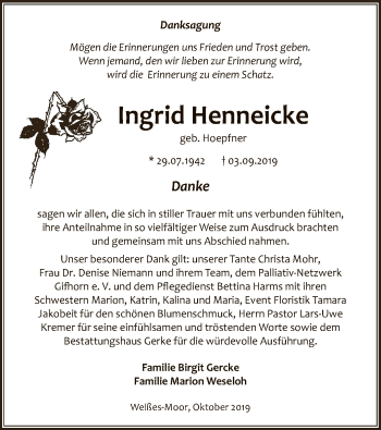 Traueranzeige von Ingrid Henneicke von Uelzen