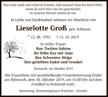 Traueranzeige von Lieselotte Groß von Uelzen