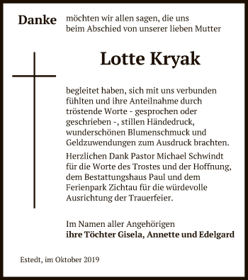 Traueranzeige von Lotte Kryak von Uelzen