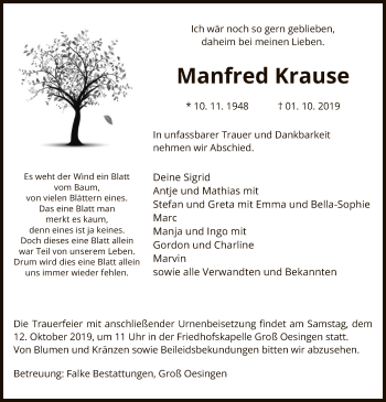 Traueranzeige von Manfred Krause von Uelzen