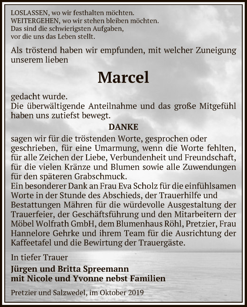  Traueranzeige für Marcel Spreemann vom 29.10.2019 aus Uelzen