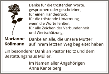 Traueranzeige von Marianne Köllmann von Uelzen