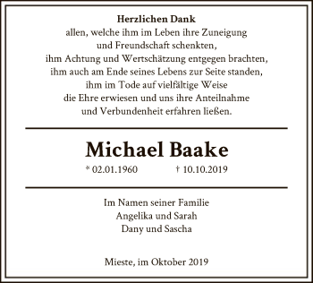 Traueranzeige von Michael Baake von Uelzen